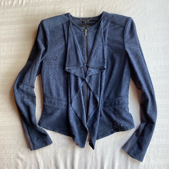 Navy Eyelet BCBG Maxazaria Cropped Zip Jacket - Picture 4 of 5